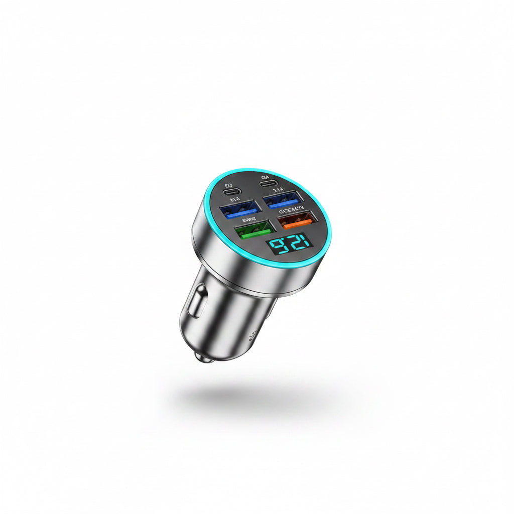 6 Ports Fast Car Charger with Voltage Monitor,Car Cigarette Lighter (ALL IN ONE )