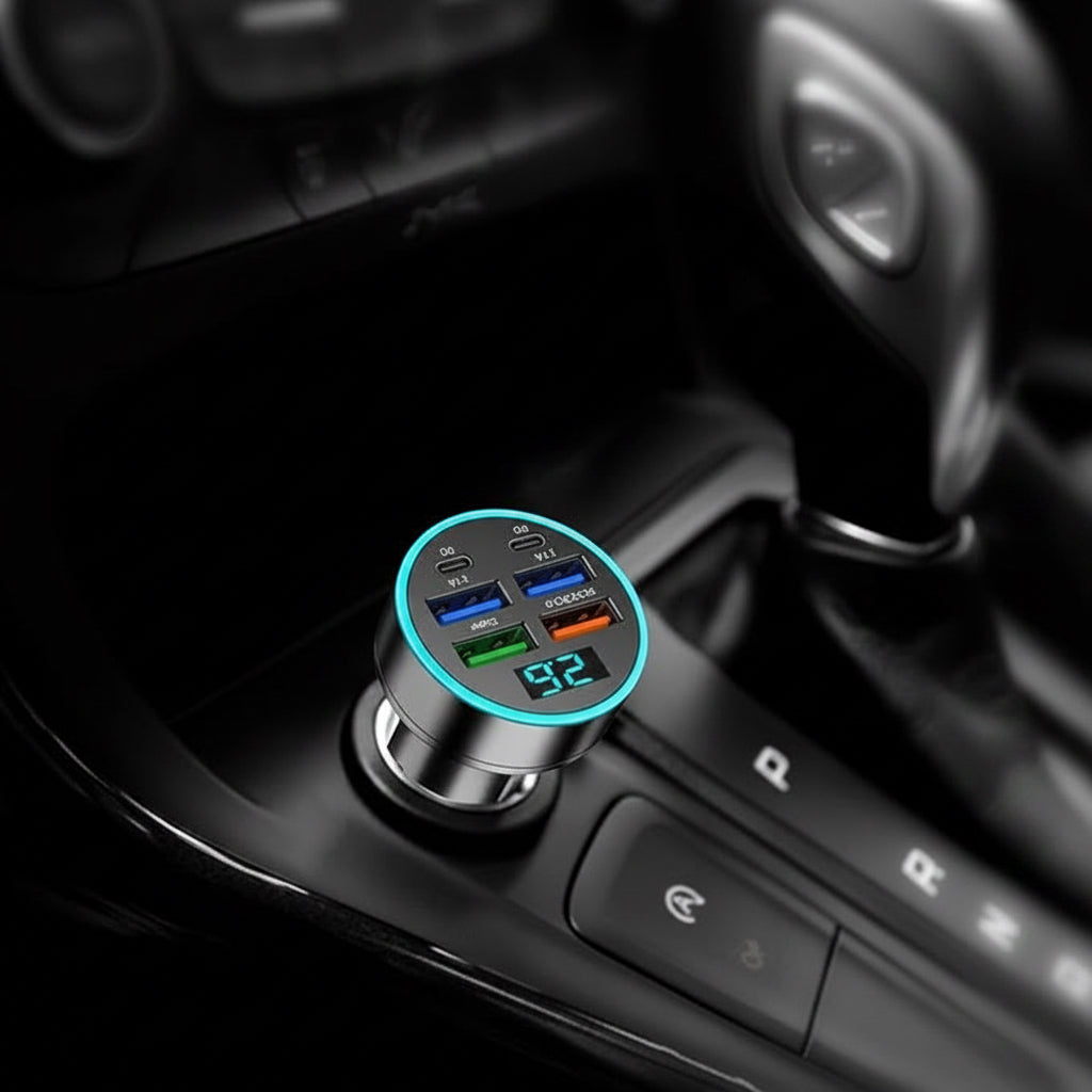 6 Ports Fast Car Charger with Voltage Monitor,Car Cigarette Lighter (ALL IN ONE )