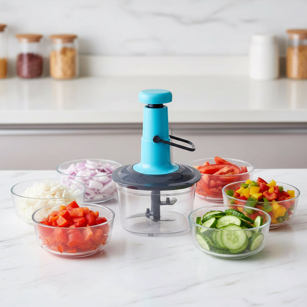 Multipurpose Manual Push Food Chopper for Kitchen with Stainless Steel Blades