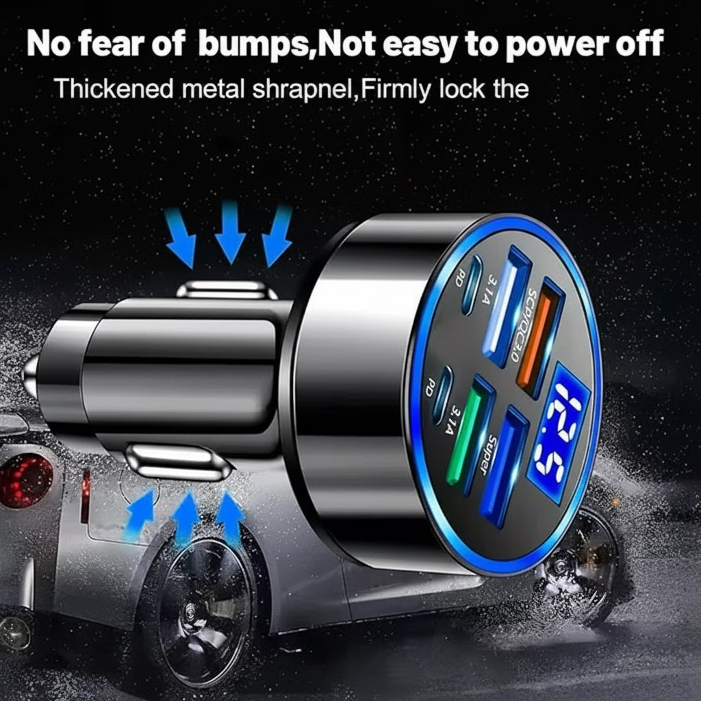 6 Ports Fast Car Charger with Voltage Monitor,Car Cigarette Lighter (ALL IN ONE )