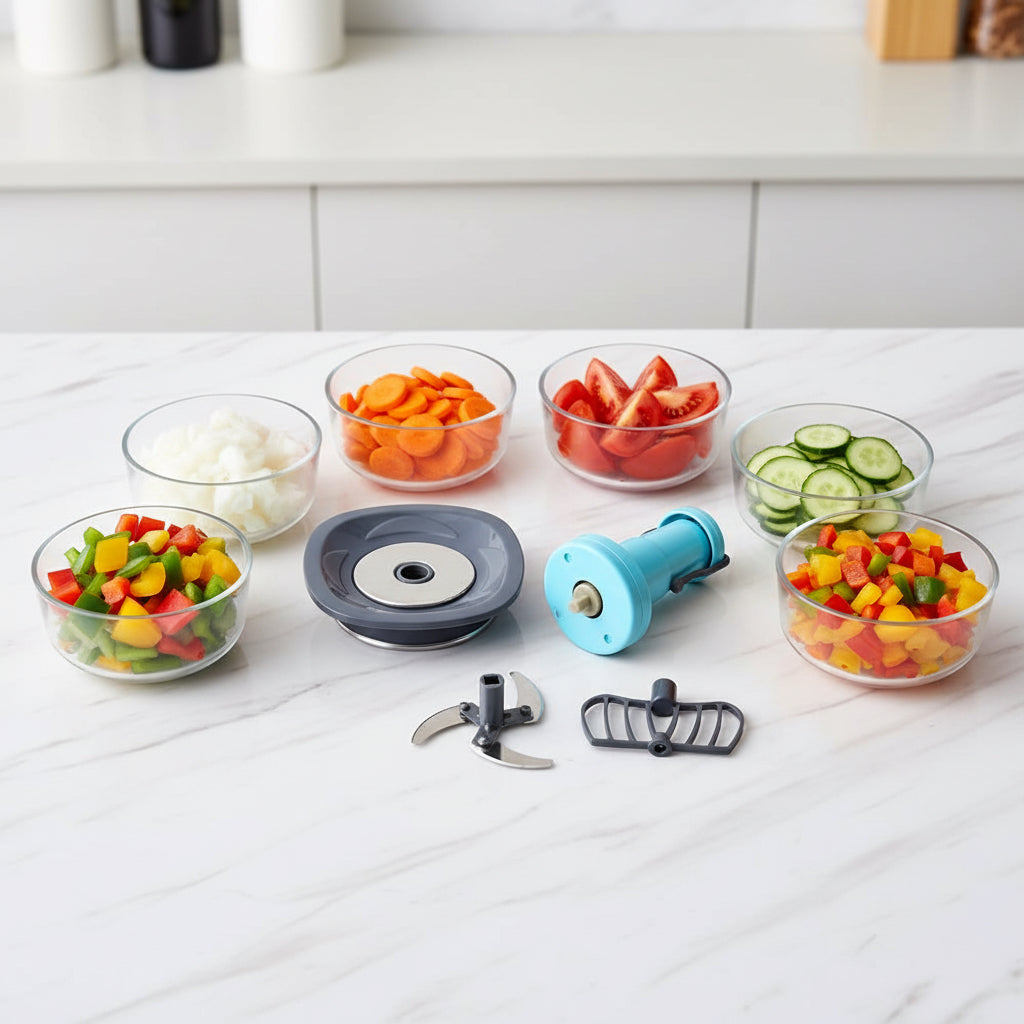 Multipurpose Manual Push Food Chopper for Kitchen with Stainless Steel Blades