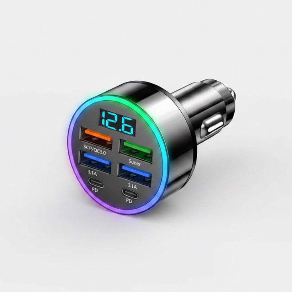 6 Ports Fast Car Charger with Voltage Monitor,Car Cigarette Lighter (ALL IN ONE )