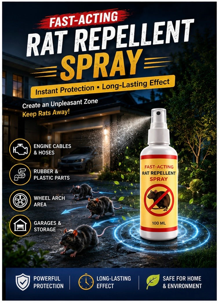 Fast Acting Rat Repellent Spray 3 x 100 ML Each| For Car, Home, Kitchen, Store Room & Office | Keeps Rats Away | Easy to Use (Pack of 3)