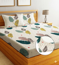 Premium Tropical Leaf Print Elastic Fitted Bedsheet Set (with Matching Pillow Covers)